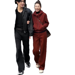 休闲运动套装女冬季新款高级感轻奢加绒加厚连帽卫衣阔腿裤两件套