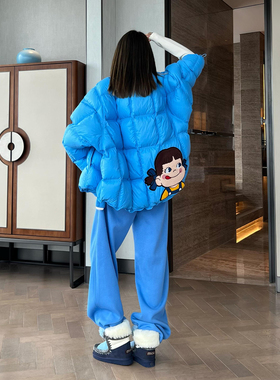 欧货2025超火冬装巨好看的羽绒服外套蓝色加绒运动服两件套高级感