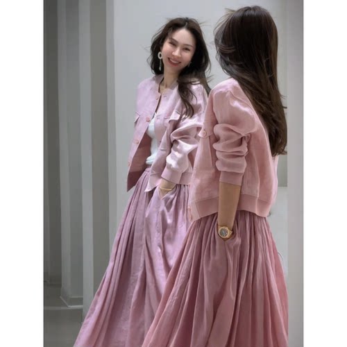 轻熟小众不撞款套装女粉色老钱风