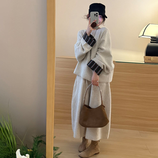 韩系高级感穿搭2025超火冬装套装独特别致浣熊绒上衣阔腿裤两件套