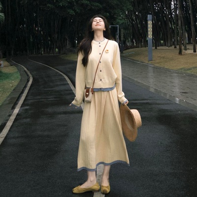 韩系高级感巨好看的开衫裙子套装