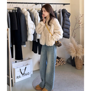 韩系高级感羊羔毛外套女秋冬小个子时尚洋气百搭保暖加厚毛毛大衣