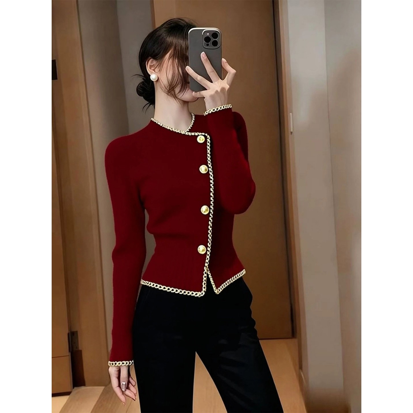 红色毛衣女冬季可外穿内搭针织衫