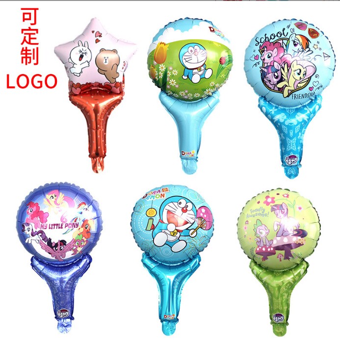 免费设计订制印刷LoGo文字二维码新款卡通手持棒铝膜气球儿童喜欢