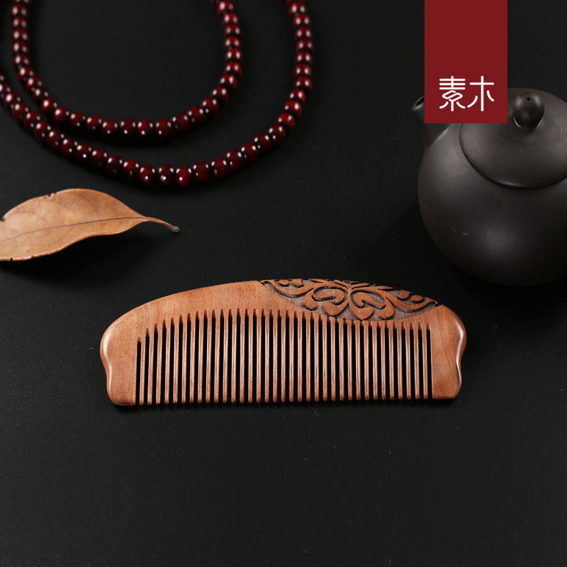 天然桃木梳子双面雕花