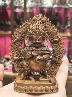 玛哈嘎拉/宝帐怙主/大黑天/红棒玛哈嘎拉/11cm红铜佛像藏传摆件