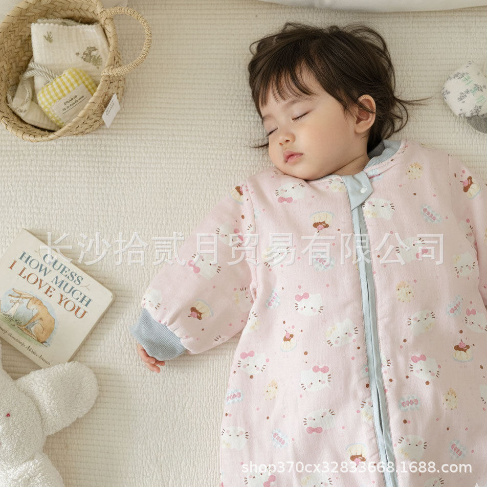 宝宝秋冬季恒温双拉链分腿睡袋韩系超萌婴儿夹棉卡通保暖防踢被