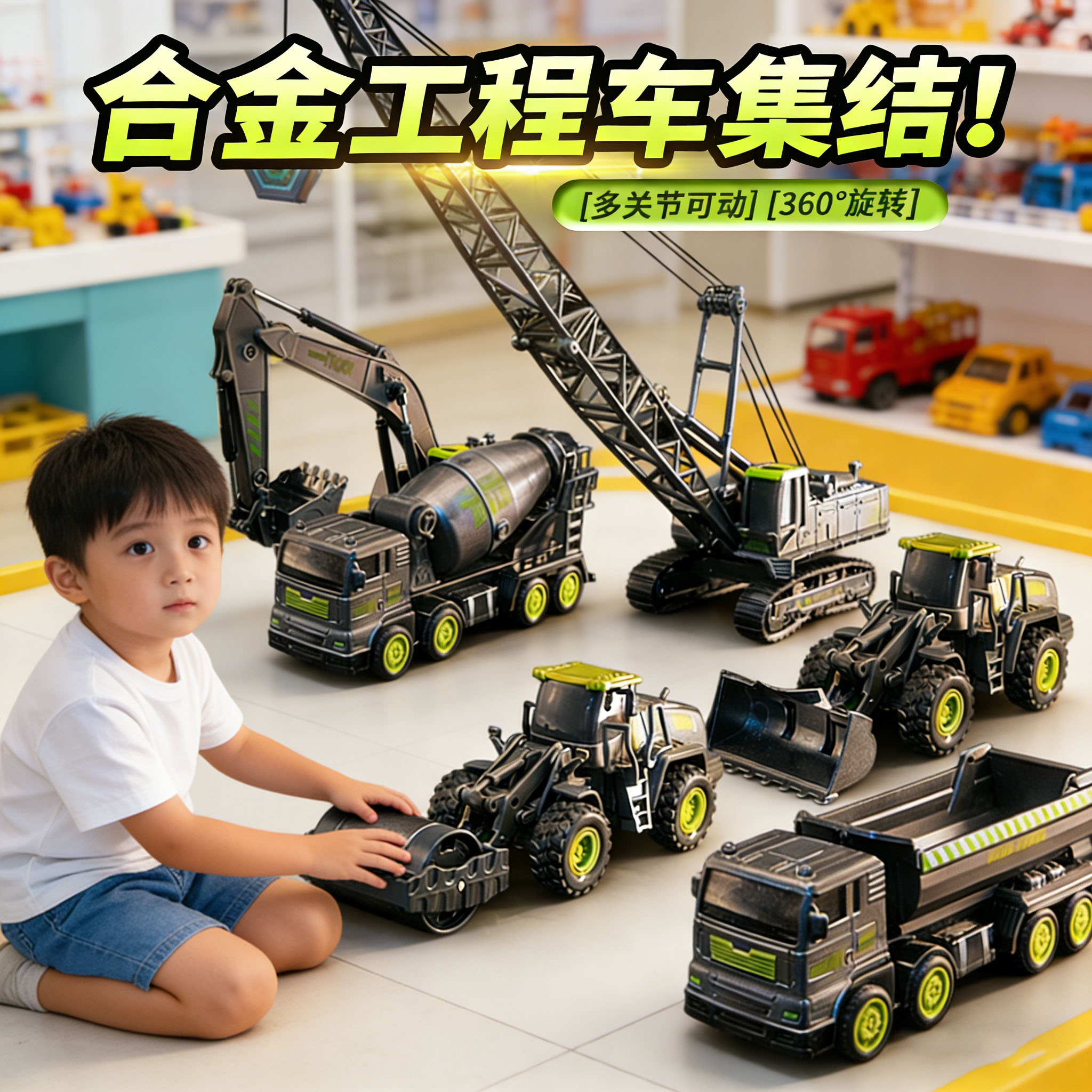 卡威合金挖掘机玩具车男