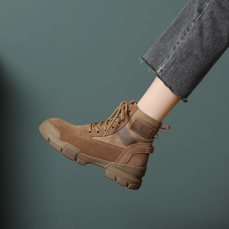 真皮内增高马丁靴女2025新款春夏沙漠登山靴子复古短靴女春秋单靴