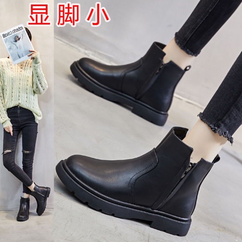 大码41一43平底脚宽胖春秋马丁靴