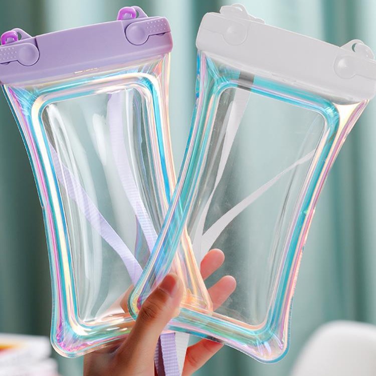 可漂浮镭射手机防水袋可触屏游泳水上乐园漂流手机防水套带气囊