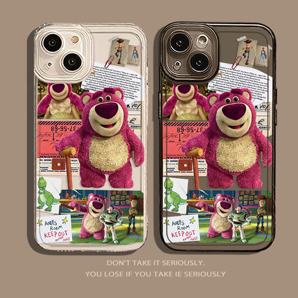 创意草莓熊适用苹果13promax手机壳iPhone14透明12mini个性xs新款11的8plus7p卡通xr防摔x趣味15情侣小众软壳