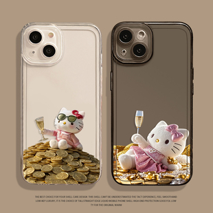 暴富Kitty猫手机壳适用iphone15苹果16promax凯蒂猫14可爱13卡通12mini女11新款17透明xs新年xr全包plus软套