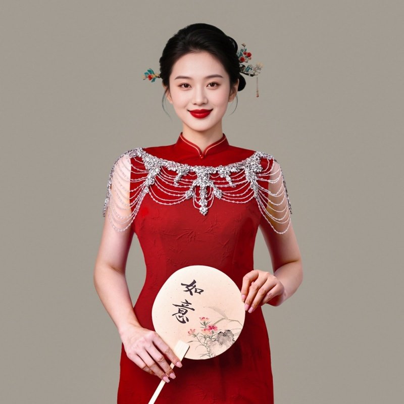 奢华手工多层水钻流苏披肩新娘婚纱礼服肩链中式旗袍云肩假领子女