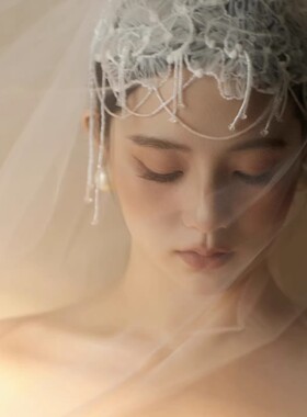 法式新娘包头花朵帽子