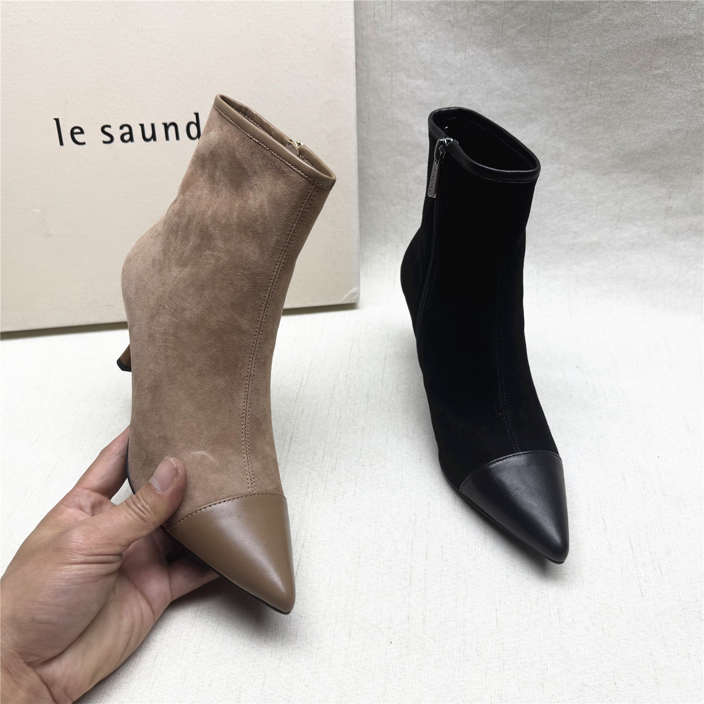 莱尔斯丹时尚优雅真皮拼接时装靴