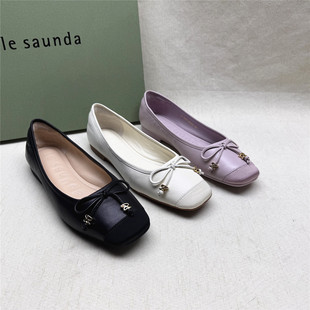 le saunda/莱尔斯丹商场同款蝴蝶结时装女鞋新款羊皮浅口单鞋
