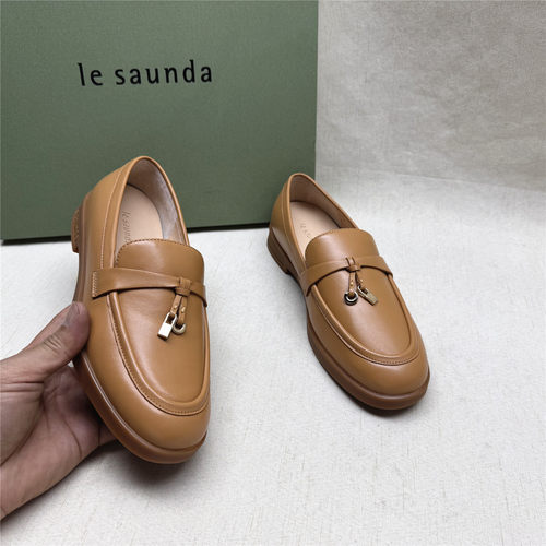 le saunda/莱尔斯丹正品撤柜英伦风圆头低跟乐福鞋女新款羊皮单鞋