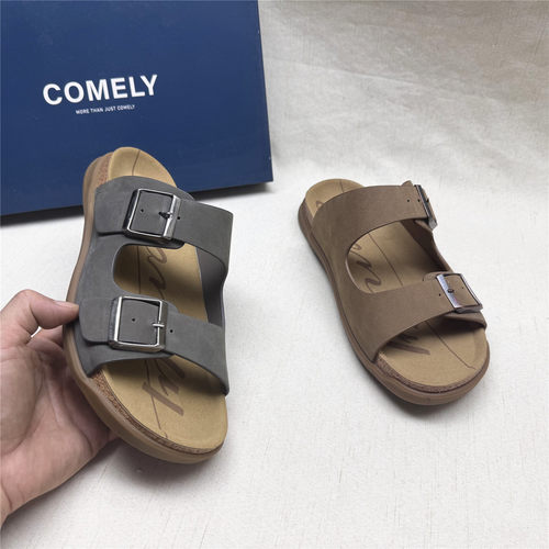 comely/康莉正品撤柜厚底轻便舒适博肯拖鞋男夏新款牛皮休闲拖鞋
