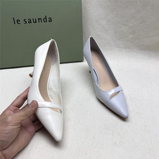 le saunda/莱尔斯丹优雅通勤镂空高跟时装女鞋新款羊牛皮单鞋