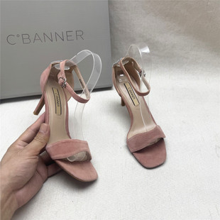 商场撤柜正品时尚高跟露趾时装鞋女夏季新款真皮一字扣带凉鞋微瑕