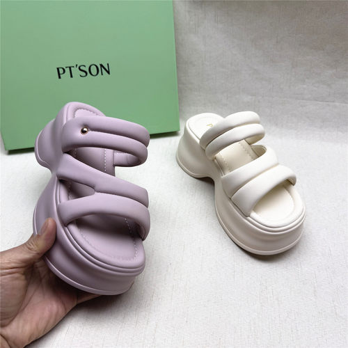 PT'SON/百田森正品撤柜时尚厚底舒适露趾凉拖鞋女新款合成一字拖