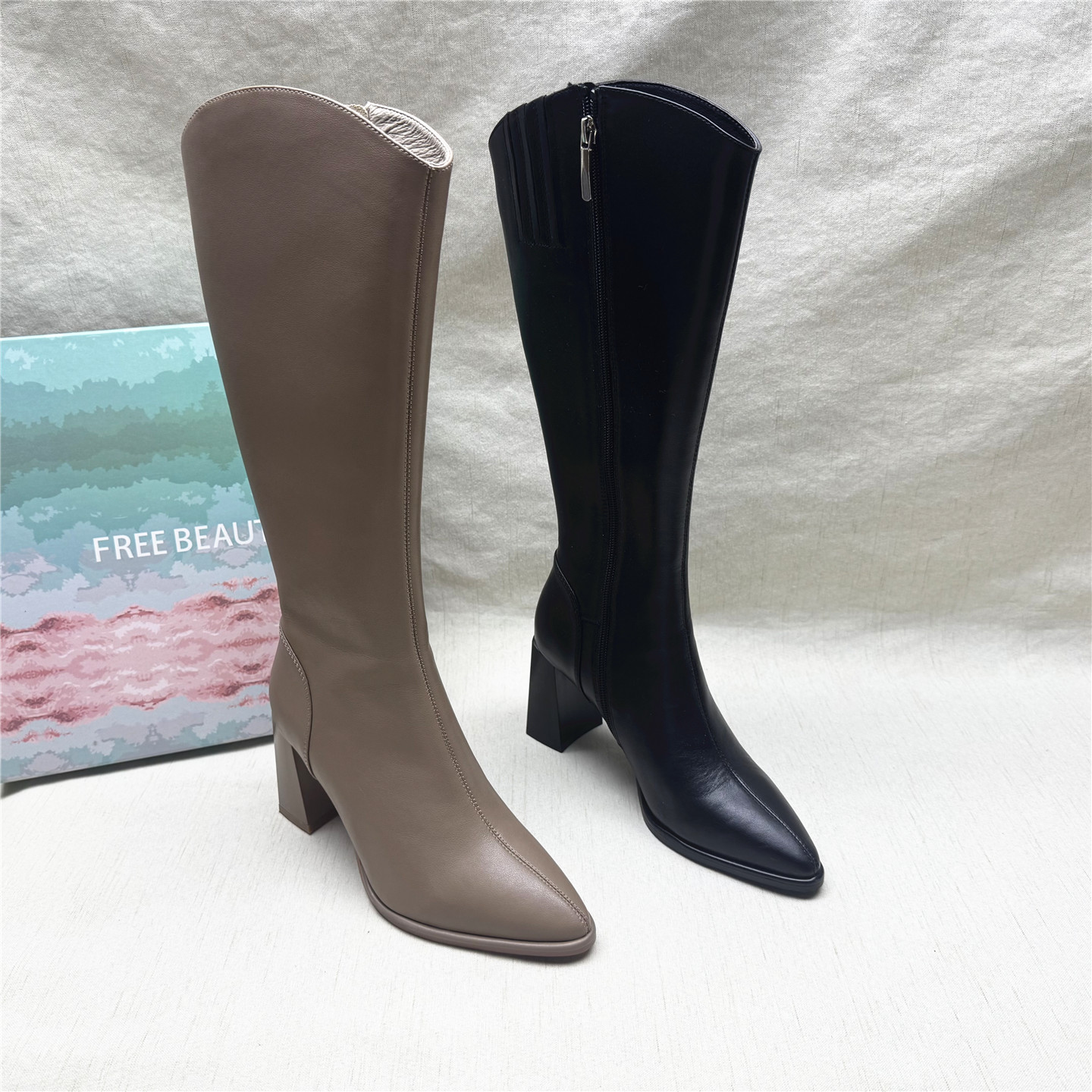 自由姿色牛皮洋气长筒骑士靴女