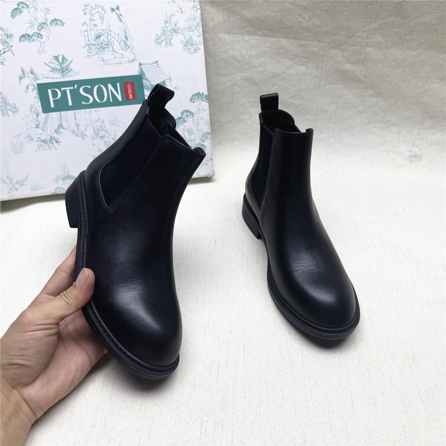 PT'SON/百田森真皮套筒时装靴女