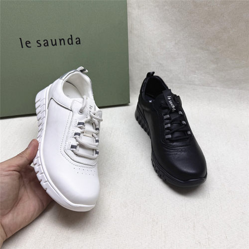le saunda/莱尔斯丹5M正品撤柜厚底舒适休闲小白鞋女新款牛皮单鞋