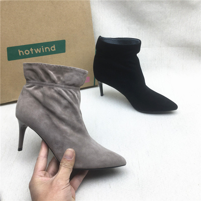 商场正品撤柜时尚尖头高跟时装靴女春秋新款断码清仓真皮套筒短靴