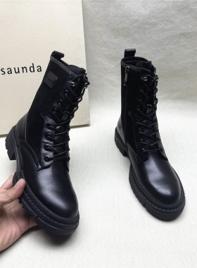 le saunda/莱尔斯丹正品撤柜系带马丁靴女冬季新款保暖加绒短筒靴