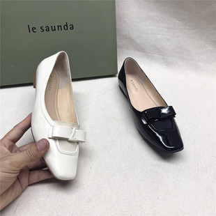 le saunda/莱尔斯丹撤柜蝴蝶结低跟方头时装鞋女新款牛皮单鞋