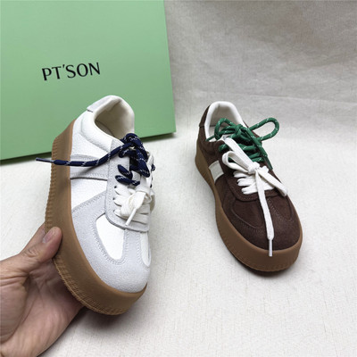 PT'SON/百田森正品撤柜时尚厚底舒适休闲德训鞋女新款牛剖层单鞋