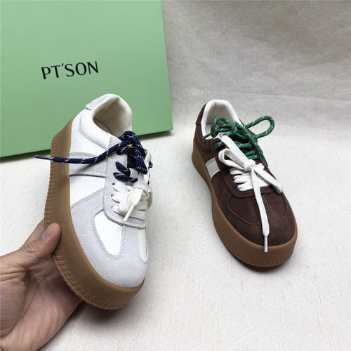 PT'SON/百田森正品撤柜时尚厚底舒适休闲德训鞋女新款牛剖层单鞋
