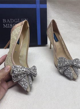美国高奢品牌Badgley Mischka撤柜尖头高跟婚宴鞋女新款微瑕单鞋