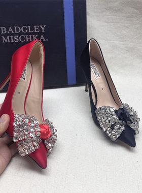 美国高奢品牌Badgley Mischka撤柜水钻尖头高跟婚宴鞋女新款单鞋