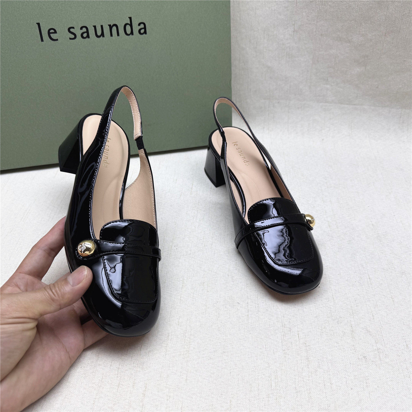 le saunda/莱尔斯丹5M正品撤柜优雅通勤圆头后空凉鞋新款牛皮女鞋