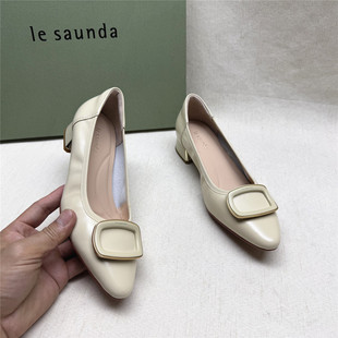 le saunda/莱尔斯丹5M撤柜粗跟尖头时装女鞋新款羊皮软底单鞋