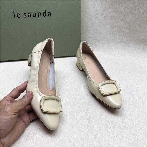le saunda/莱尔斯丹5M正品撤柜粗跟尖头时装女鞋新款羊皮软底单鞋