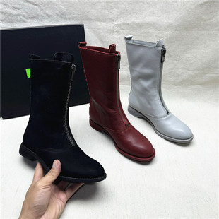 靴女新款 真皮亏本清仓短靴 百搭方跟圆头时装 MIO米奥商场撤柜正品