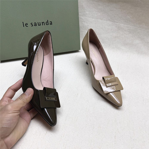 le saunda/莱尔斯丹正品撤柜清仓尖头高跟时装女鞋春新款牛皮单鞋