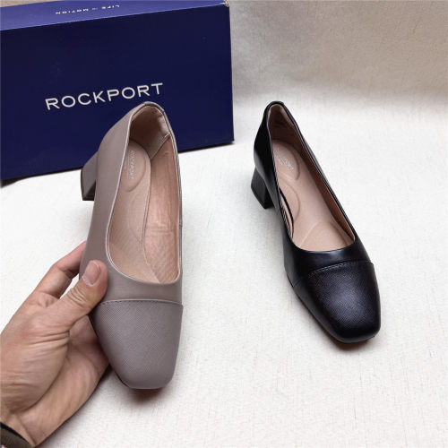 Rockport/乐步正品撤柜粗跟方头时装鞋女新款牛皮浅口一脚蹬单鞋M