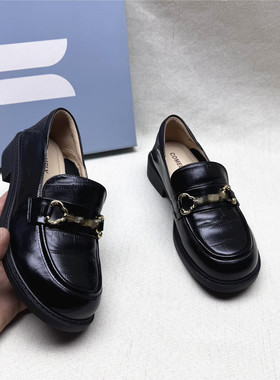 comely/康莉正品撤柜时尚圆头方跟舒适乐福鞋春新款牛皮套脚单鞋