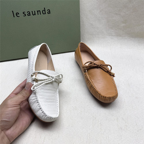 le saunda/莱尔斯丹正品撤柜软底软面舒适豆豆鞋女春新款牛皮单鞋