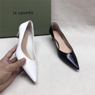 le saunda/莱尔斯丹5M撤柜尖头粗跟时装女鞋新款牛皮浅口单鞋