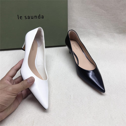 le saunda/莱尔斯丹5M正品撤柜尖头粗跟时装女鞋新款牛皮浅口单鞋