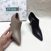 SON 百田森正品 撤柜尖头细高跟及裸靴女春秋新款 真皮舒适单鞋