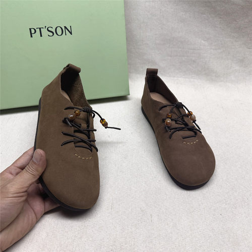 PT'SON/百田森正品撤柜舒适软底圆头时装鞋女秋新款磨砂牛皮单鞋