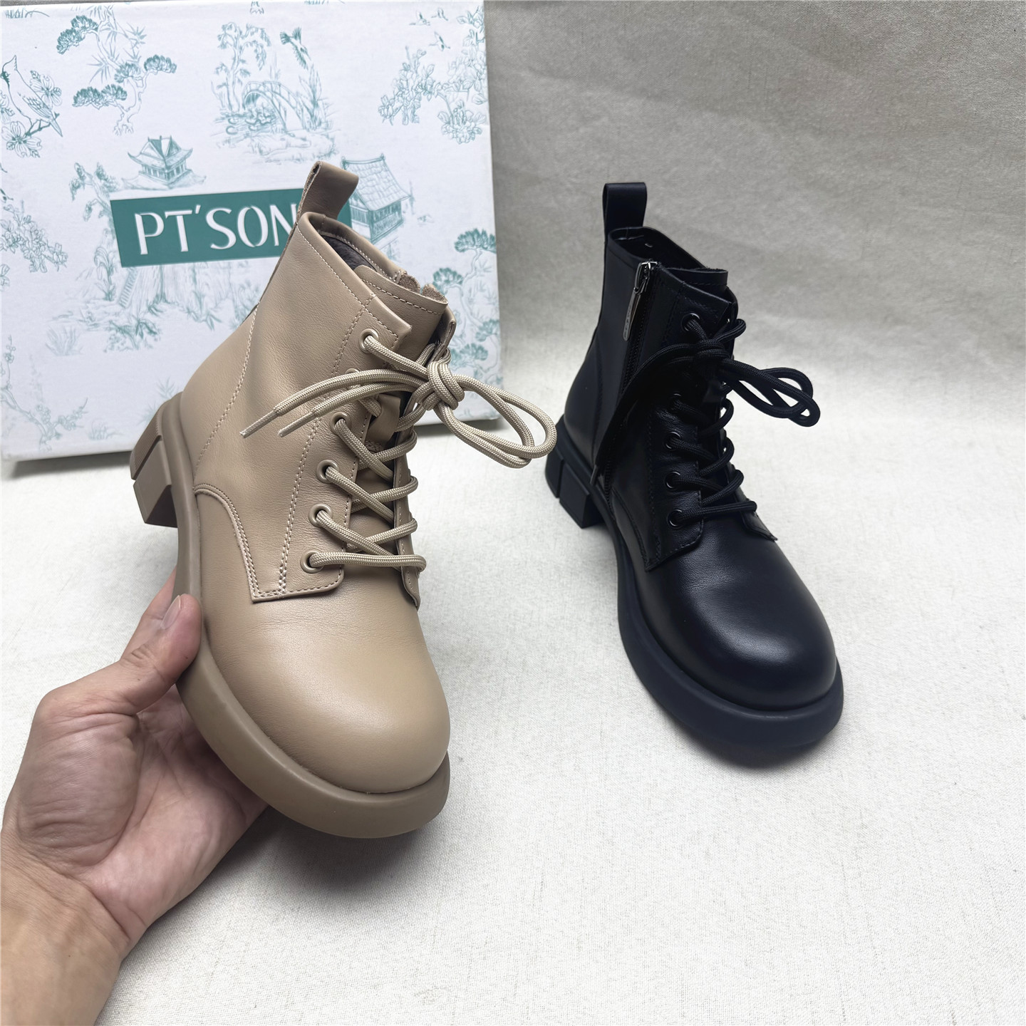 PT'SON/百田真皮保暖加绒短靴