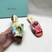 GIL帕克吉尔撤柜正品 时尚 花色凉拖鞋 PACO 女夏新款 织物一字拖偏小